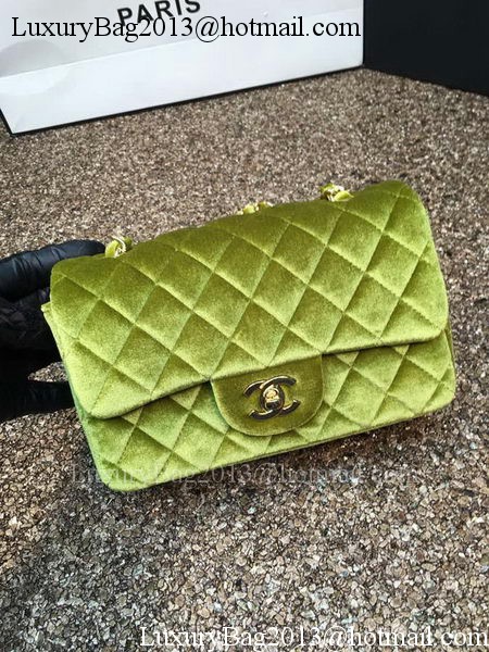 Chanel mini Classic Flap Bag Original Green Velvet Leather A1116 Gold