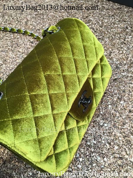 Chanel mini Classic Flap Bag Original Green Velvet Leather A1116 Silver
