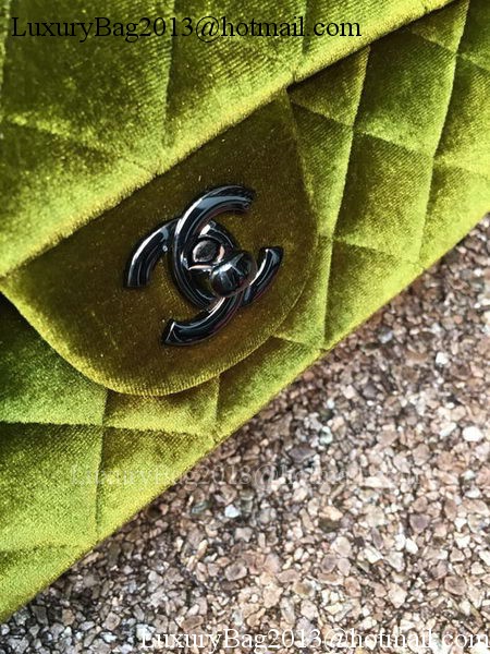 Chanel mini Classic Flap Bag Original Green Velvet Leather A1116 Silver
