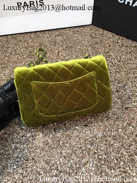 Chanel mini Classic Flap Bag Original Green Velvet Leather A1116 Silver