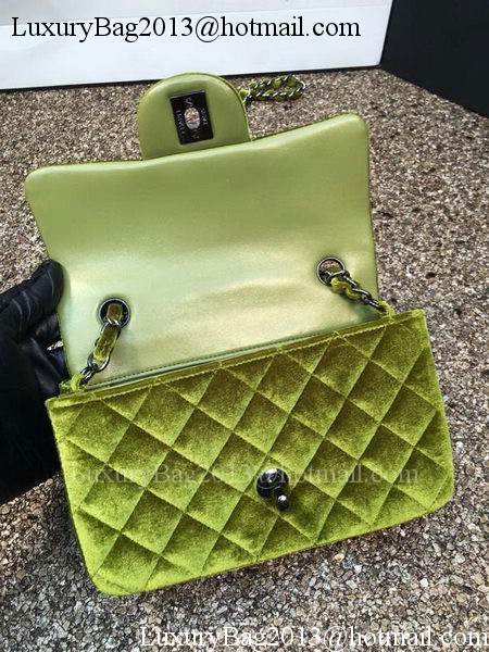 Chanel mini Classic Flap Bag Original Green Velvet Leather A1116 Silver