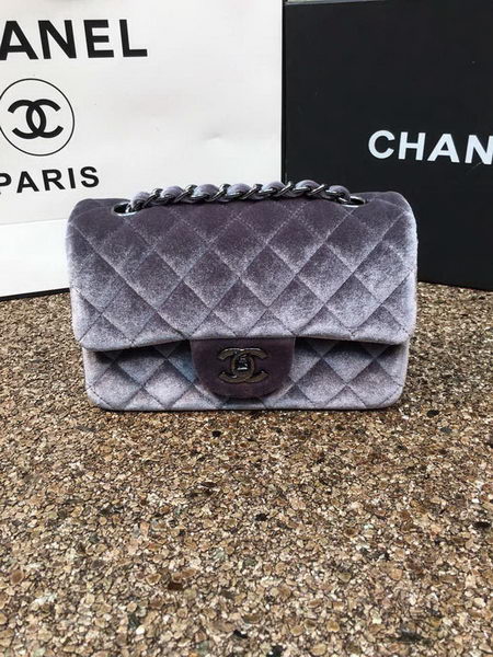 Chanel mini Classic Flap Bag Original Grey Velvet Leather A1116 Black
