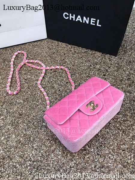 Chanel mini Classic Flap Bag Original Pink Velvet Leather A1116 Gold