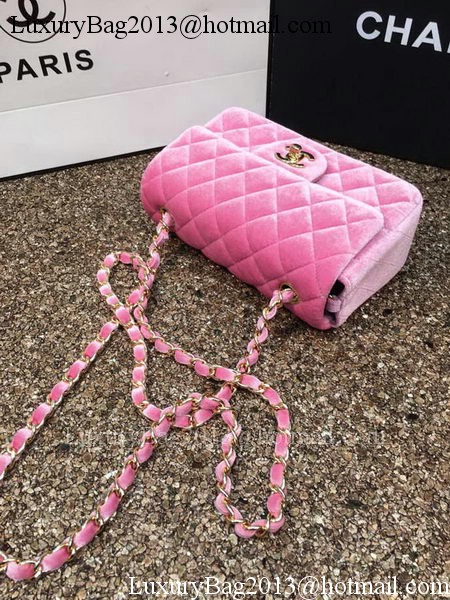 Chanel mini Classic Flap Bag Original Pink Velvet Leather A1116 Gold