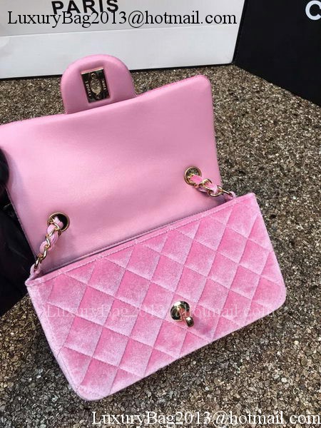 Chanel mini Classic Flap Bag Original Pink Velvet Leather A1116 Gold