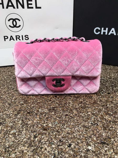 Chanel mini Classic Flap Bag Original Pink Velvet Leather A1116 Silver