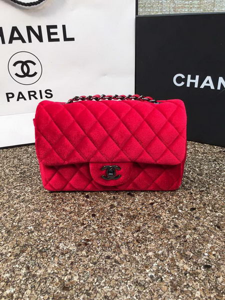 Chanel mini Classic Flap Bag Original Red Velvet Leather A1116 Black