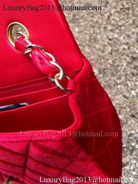 Chanel mini Classic Flap Bag Original Red Velvet Leather A1116 Gold