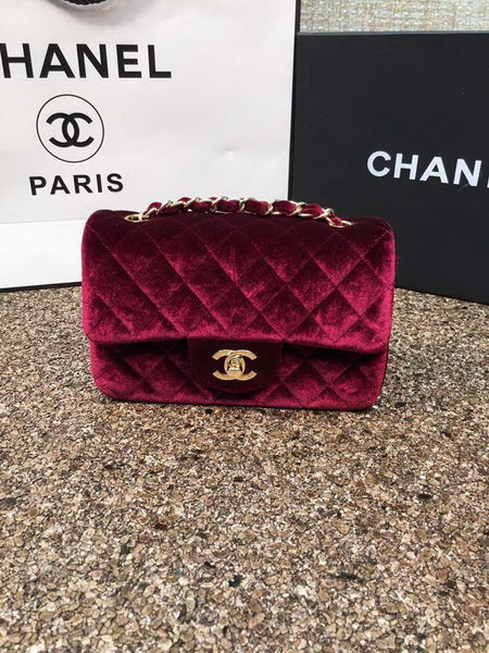 Chanel mini Classic Flap Bag Original Wine Velvet Leather A1116 Gold