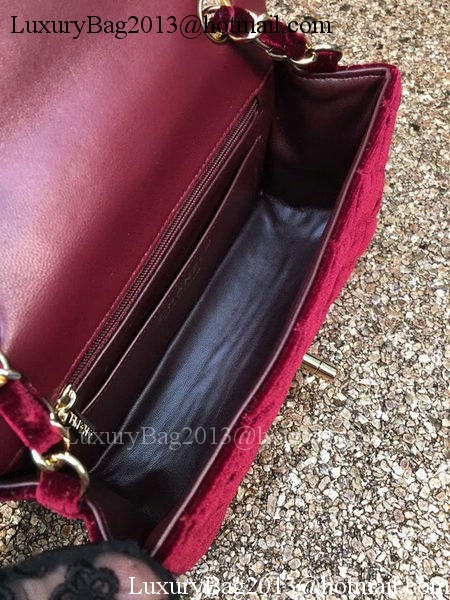 Chanel mini Classic Flap Bag Original Wine Velvet Leather A1116 Gold