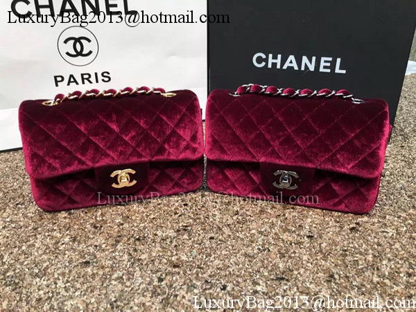 Chanel mini Classic Flap Bag Original Wine Velvet Leather A1116 Silver