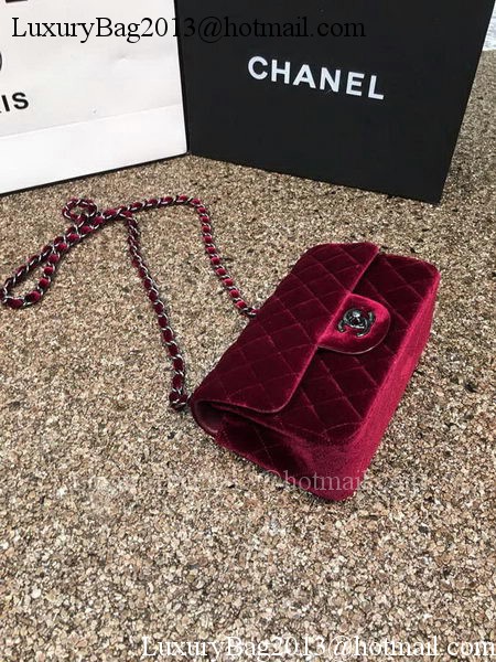 Chanel mini Classic Flap Bag Original Wine Velvet Leather A1116 Silver