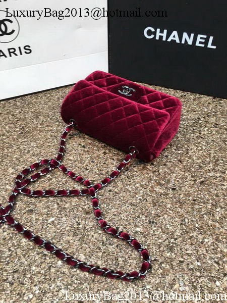 Chanel mini Classic Flap Bag Original Wine Velvet Leather A1116 Silver