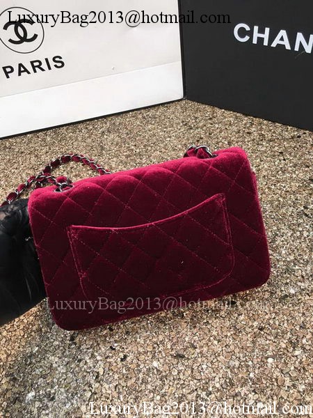 Chanel mini Classic Flap Bag Original Wine Velvet Leather A1116 Silver