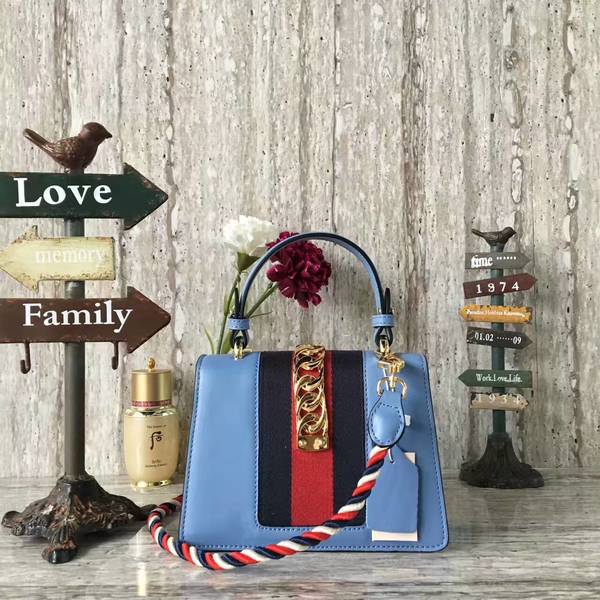 Gucci Sylvie Cowhide Leather Shoulder Bag 470270 Blue