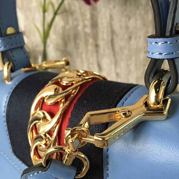 Gucci Sylvie Cowhide Leather Shoulder Bag 470270 Blue