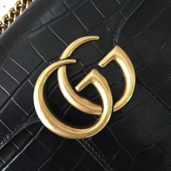 Gucci GG Marmont Crocodile Leather Shoulder Bag 431777 Black