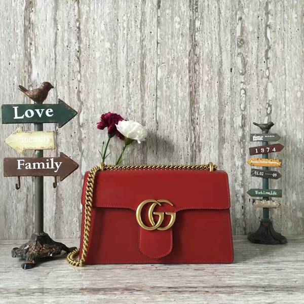 Gucci GG Marmont Original Leather Shoulder Bag 431777 Red