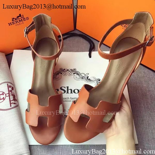 Hermes Leather 70mm Sandal H0741 Brown
