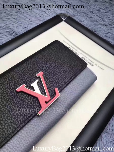 Louis Vuitton Calfskin Leather CAPUCINES WALLET M61249 Black&Grey