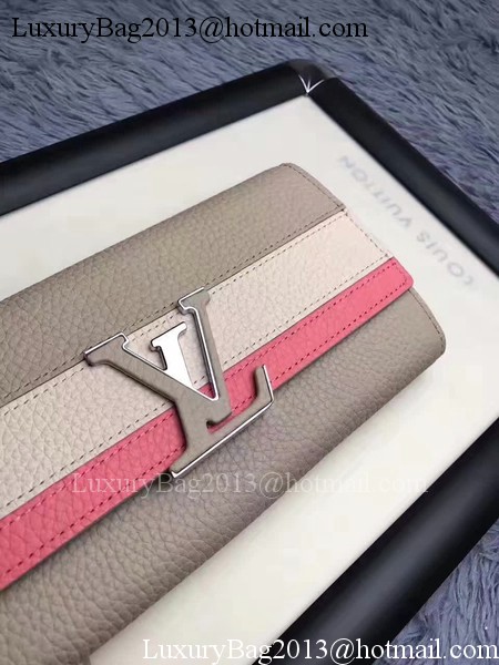 Louis Vuitton Calfskin Leather CAPUCINES WALLET M61249 Grey&Red