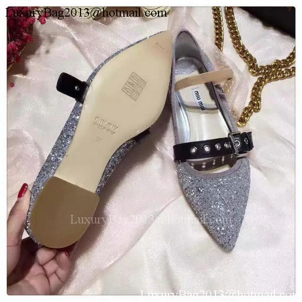 miu miu Leather Ballerina MM542 Silver