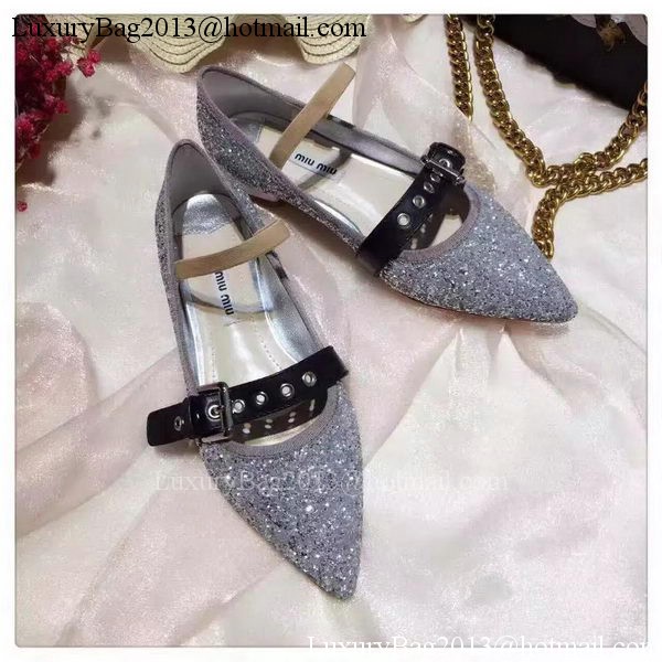 miu miu Leather Ballerina MM542 Silver