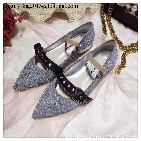 miu miu Leather Ballerina MM542 Silver