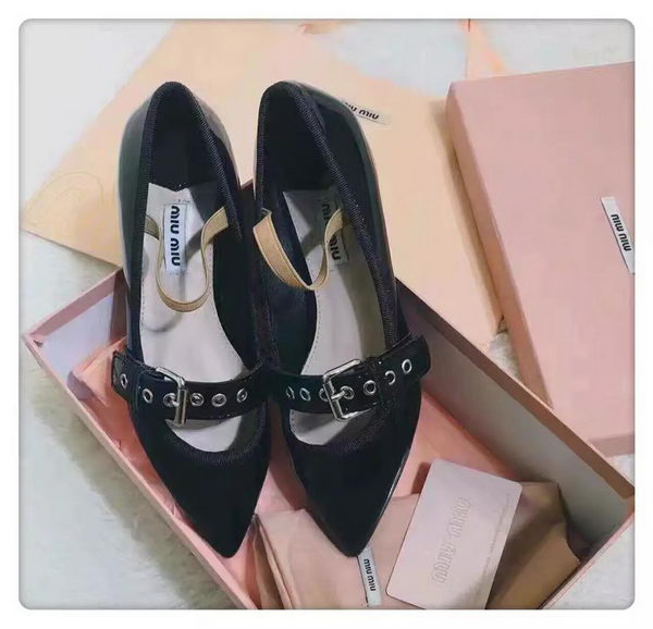 miu miu Leather Ballerina MM543 Black