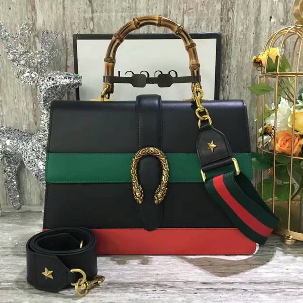 Gucci Now Bamboo Shopper Bag 421999A Black&Green&Red