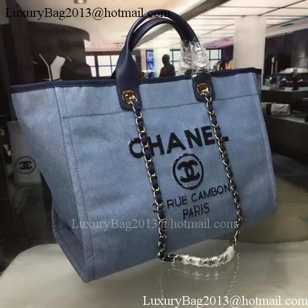 Chanel Large Canvas Tote Shopping Bag A1679 Blue