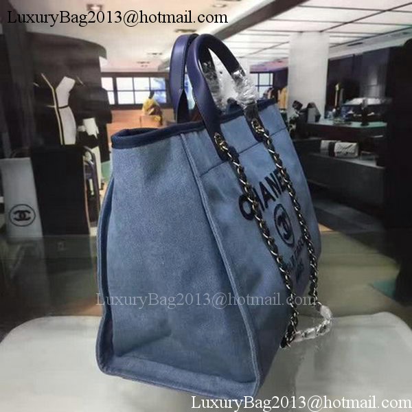 Chanel Large Canvas Tote Shopping Bag A1679 Blue