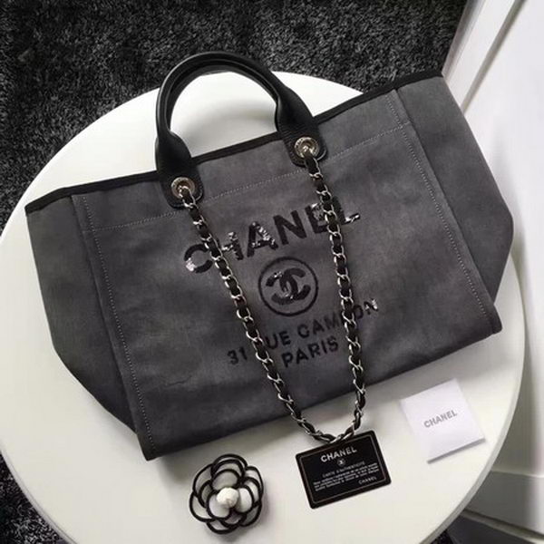 Chanel Large Canvas Tote Shopping Bag A1679 Grey