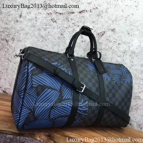 Louis Vuitton Damier Graphite Canvas KEEPALL BANDOULIERE 45 N41701 Blue