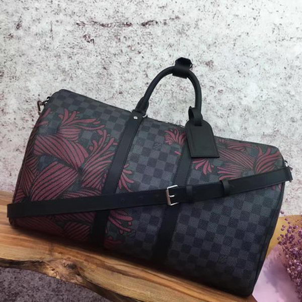 Louis Vuitton Damier Graphite Canvas KEEPALL BANDOULIERE 45 N41701 Red