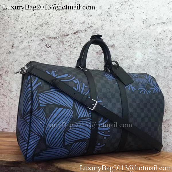 Louis Vuitton Damier Graphite Canvas KEEPALL BANDOULIERE 50 N41486 Blue
