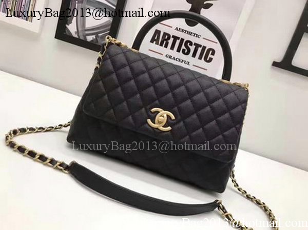 Chanel Classic Top Handle Bag Black Sheepskin Leather A92991 Gold
