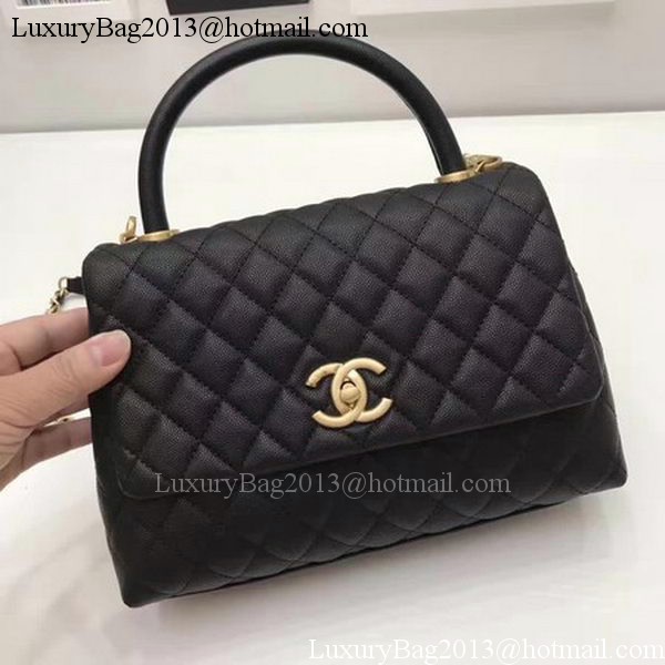 Chanel Classic Top Handle Bag Black Sheepskin Leather A92991 Gold