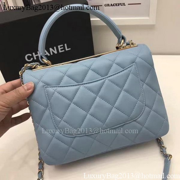 Chanel Classic Top Handle Bag Blue Sheepskin Leather A92991 Gold