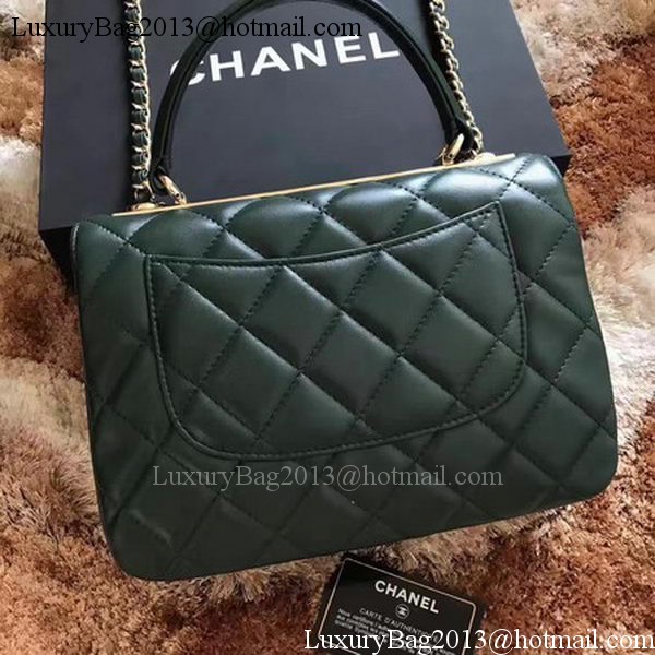 Chanel Classic Top Handle Bag Green Sheepskin Leather A92991 Gold