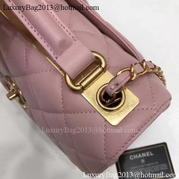 Chanel Classic Top Handle Bag Pink Sheepskin Leather A92991 Gold