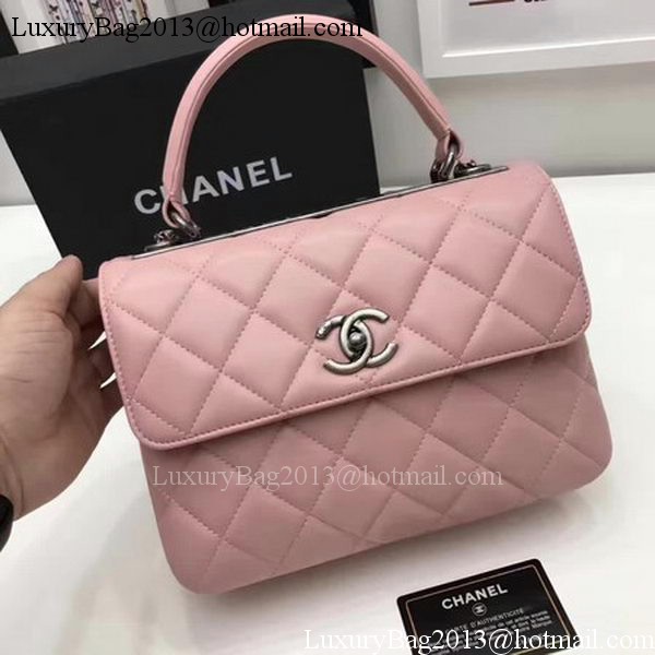 Chanel Classic Top Handle Bag Pink Sheepskin Leather A92991 Silver