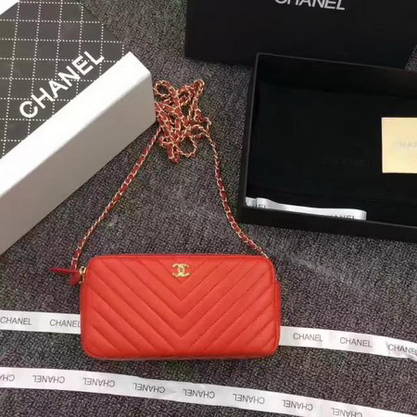 Chanel Phone Bag Chevron Sheepskin Leather CHA6845 Red