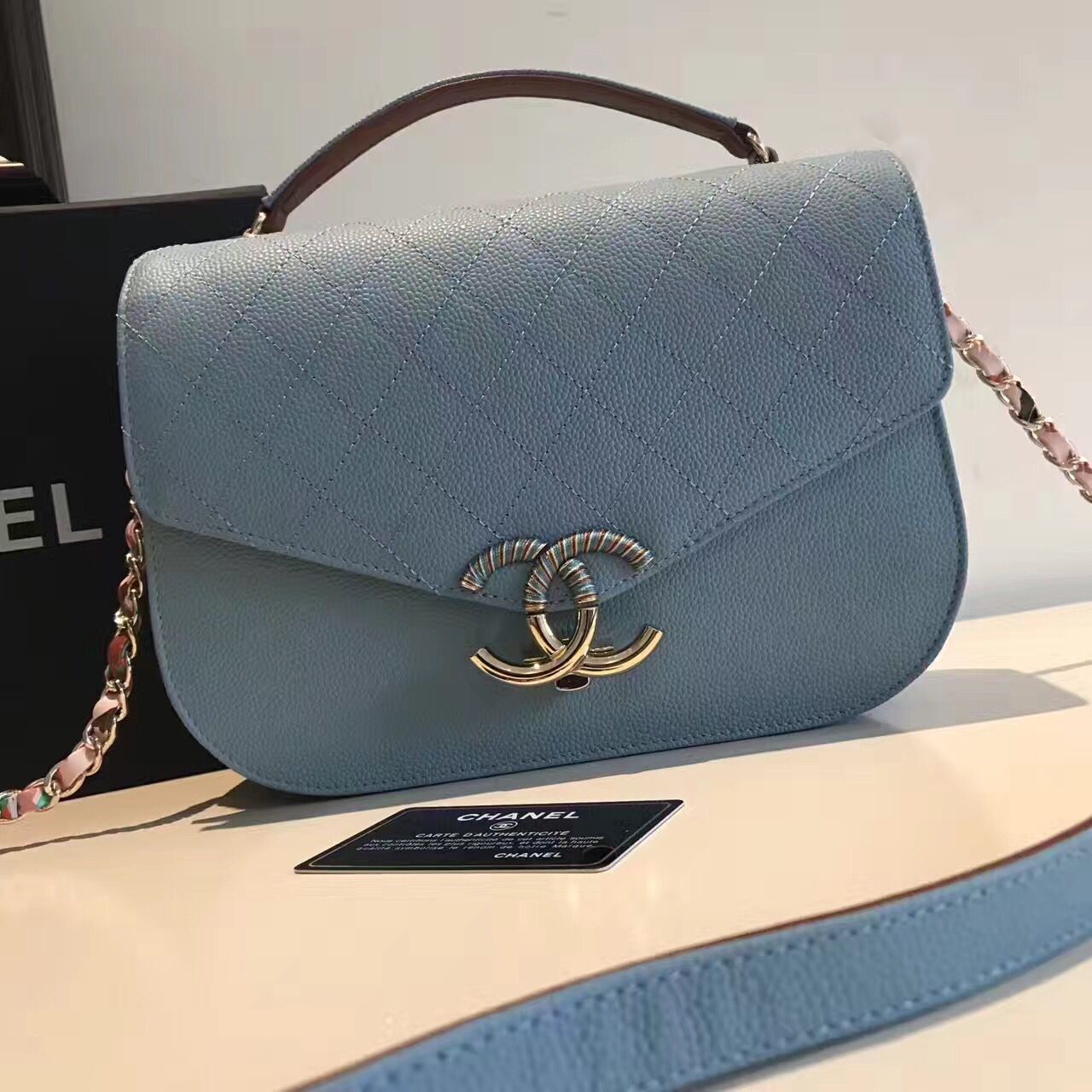 Chanel Calf Leather Shoulder Bag 17524 Blue