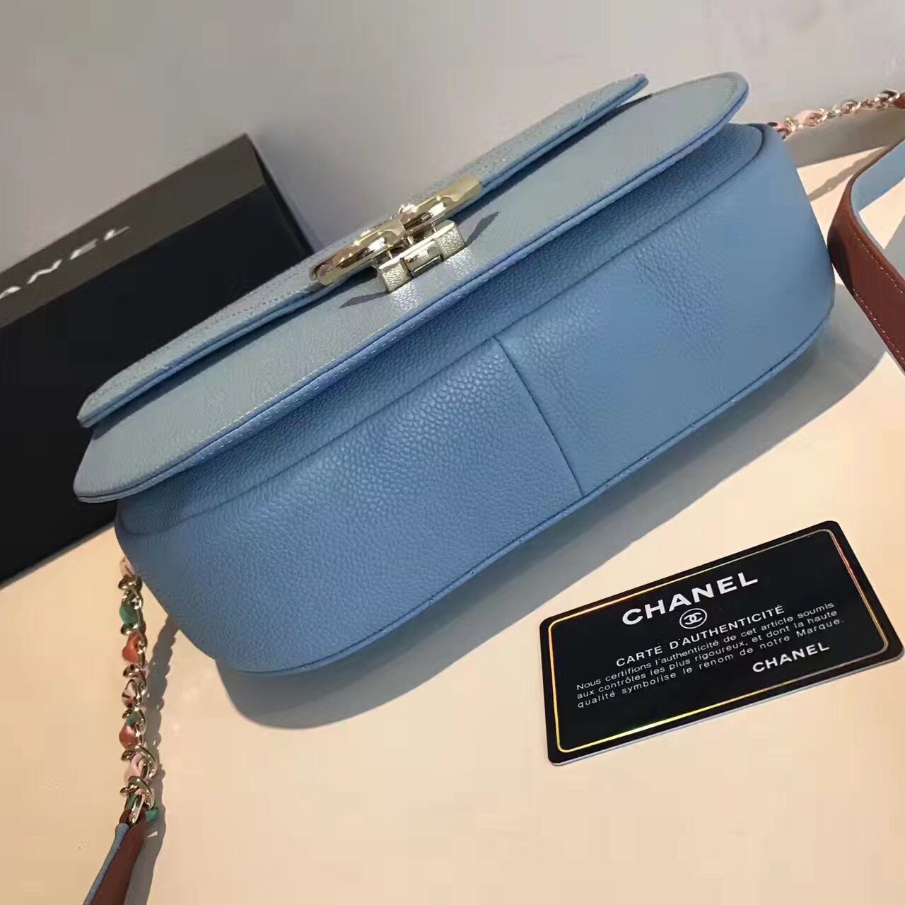 Chanel Calf Leather Shoulder Bag 17524 Blue