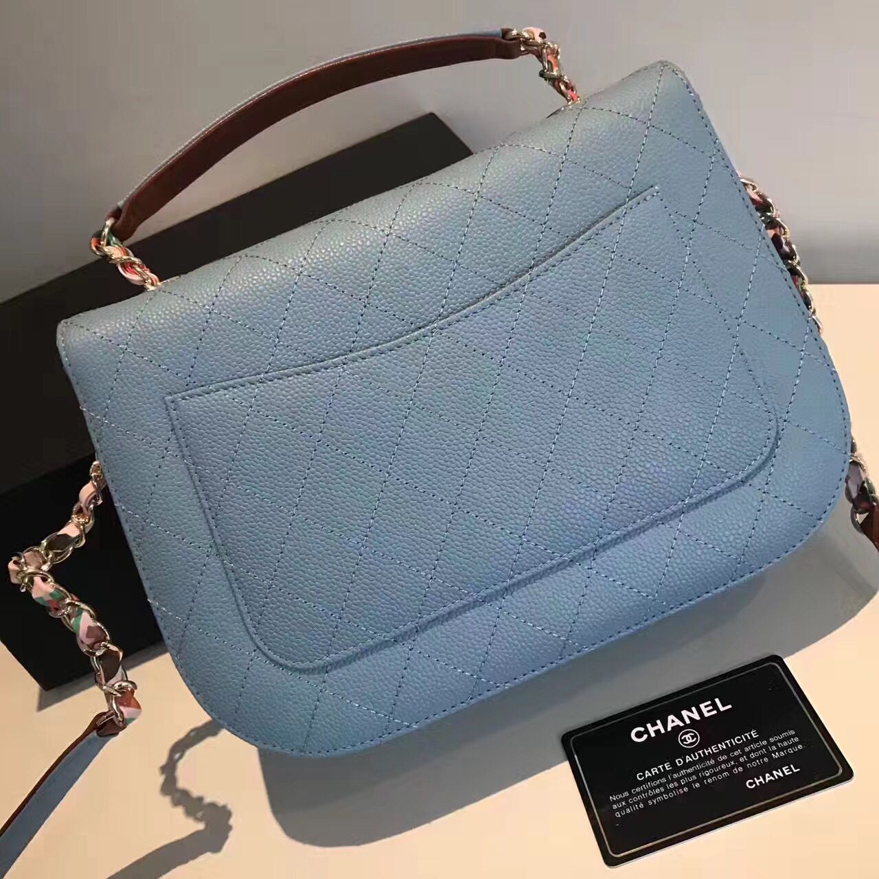 Chanel Calf Leather Shoulder Bag 17524 Blue