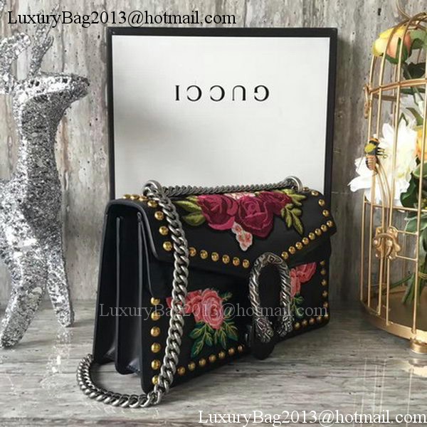 Gucci Dionysus Embroidered Leather Shoulder Bag 400249 Black Rose