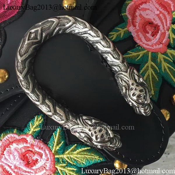 Gucci Dionysus Embroidered Leather Shoulder Bag 400249 Black Rose