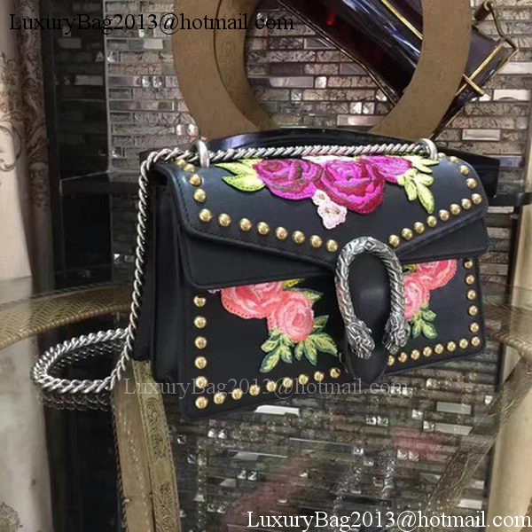 Gucci Dionysus Embroidered Leather Shoulder Bag 400249 Black