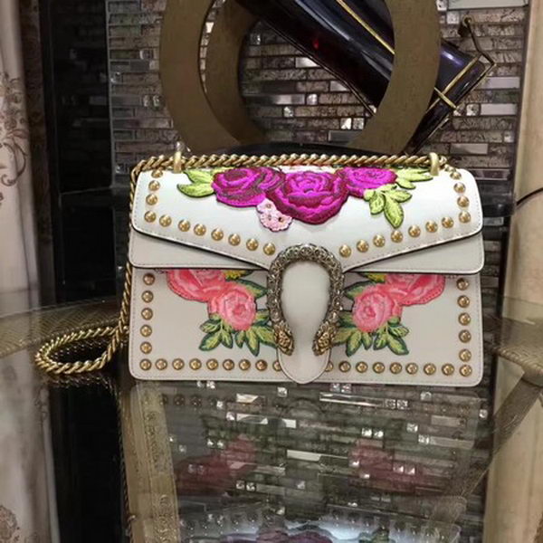 Gucci Dionysus Embroidered Leather Shoulder Bag 400249 White